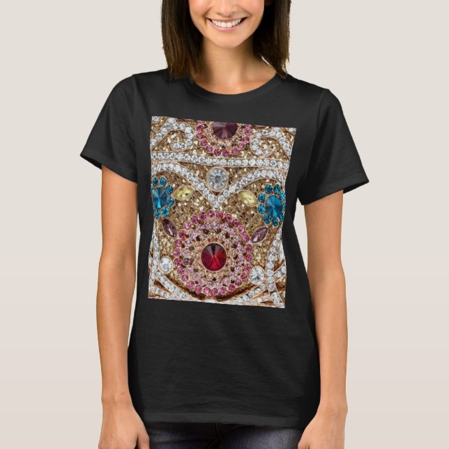 Camiseta turquesa azul-prata-ouro-burguês-rosa-burguês (Frente)