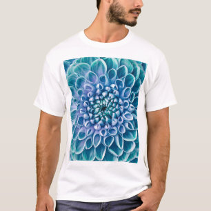 Camiseta Turquesa Dahlia Flor Macro Fundo