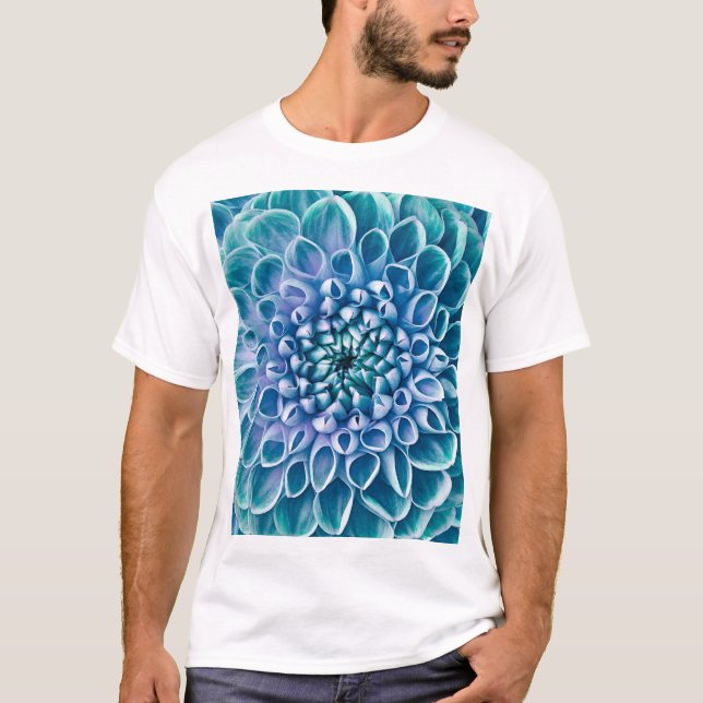 Camiseta Turquesa Dahlia Flor Macro Fundo (Frente)