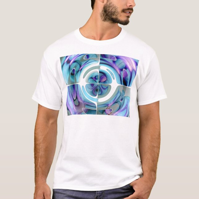 Camiseta Turquesa e colagem abstrata do roxo (Frente)