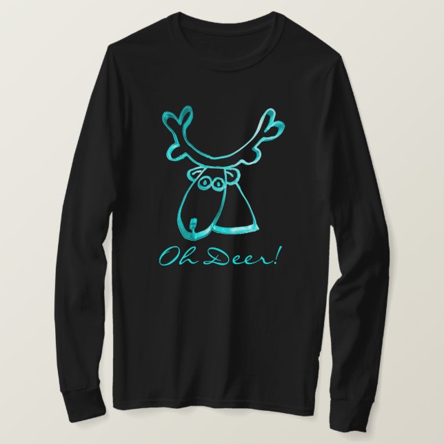 Camiseta Turquesa Engraçada Oh Deer Add Name ou Seu Texto (Frente do Design)