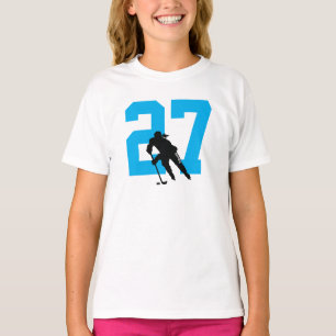 Camiseta Turquesa Número Personalizado do Jogador de Hóqu