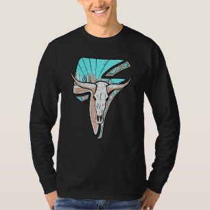 Camiseta Turquesa Ocidental Rodeo Queen Lightning Cow Skull