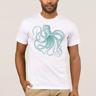 Camiseta Turquesa Octopus Vintage Ilustração T-Shirt