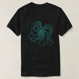 Camiseta Turquesa Octopus Vintage Ilustração T-Shirt