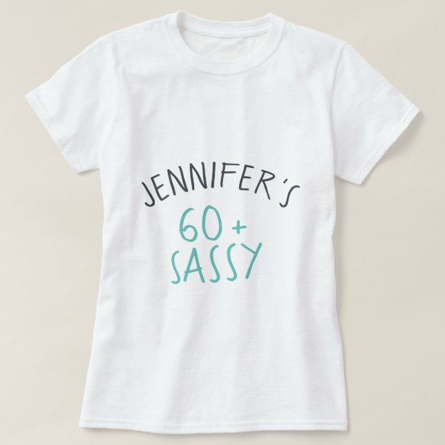 Camiseta Turquesa Real 60 Negra Sassy Aniversário Moderno (Frente do Design)