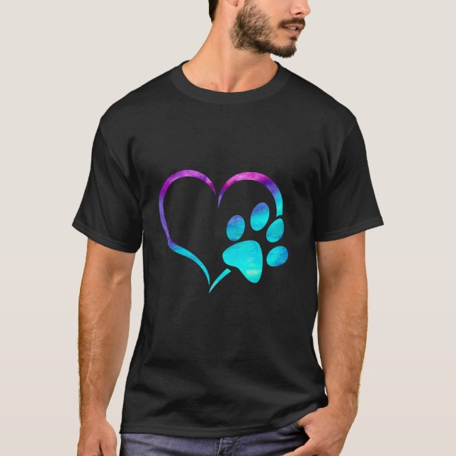 Camiseta Turquesa roxa-ciano-turquesa-canina Coração impres (Frente)