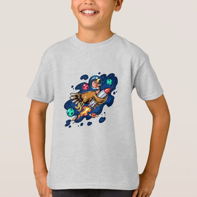 Camiseta Turquia a Andar por um Foguete Espacial em Alta Ve (Frente)