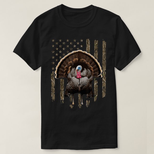 Camiseta Turquia caçando a bandeira americana Camoue Turkey (Frente do Design)