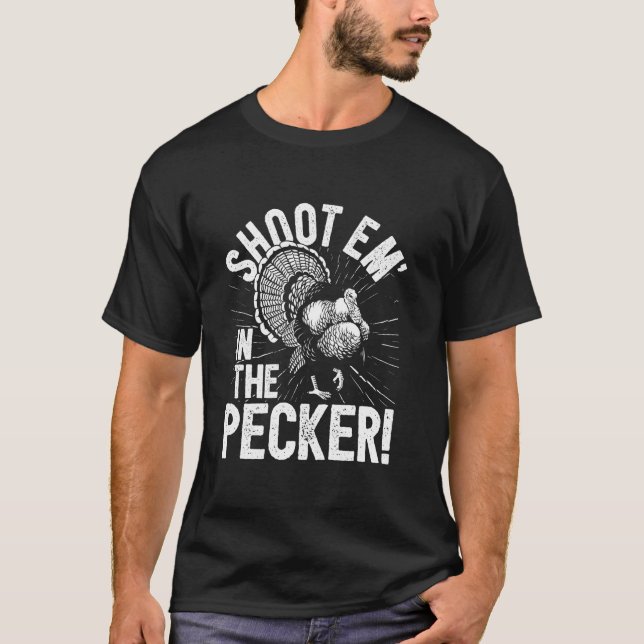 Camiseta Turquia Caçando Eu Atirei Em Pecker I Turkey H (Frente)
