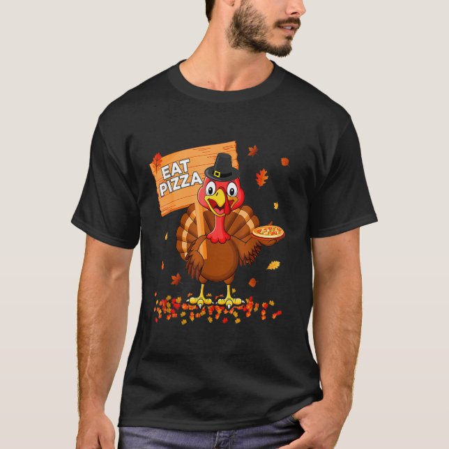 Camiseta Turquia Comeu Pizza Adulto Vegan Kids Ação de Graç (Frente)