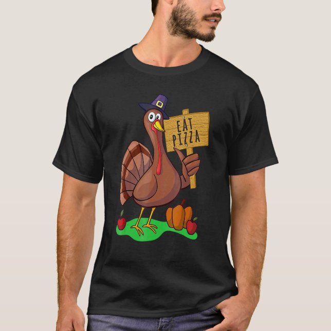 Camiseta Turquia Comeu Pizza Adulto Vegan Kids Ação de Graç (Frente)