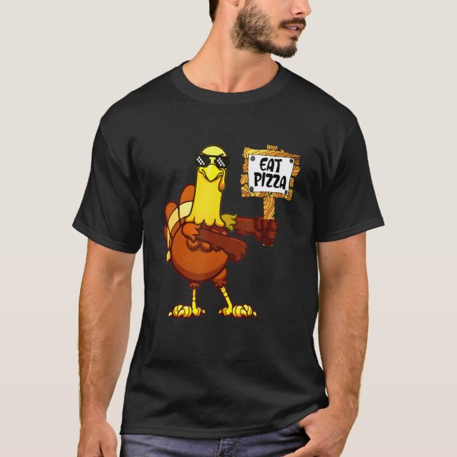 Camiseta Turquia Comeu Pizza Adulto Vegan Kids Ação de Graç (Frente)