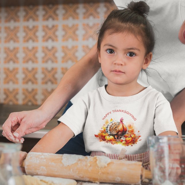 Camiseta Turquia e Pumpkins em Ação de Graças de Aquarela (Criador carregado)