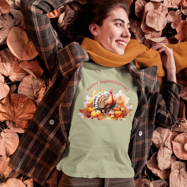 Camiseta Turquia e Pumpkins em Ação de Graças de Aquarela (Criador carregado)