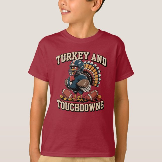 Camiseta Turquia e touchdowns Engraçados T-shirt de Ação de (Frente)