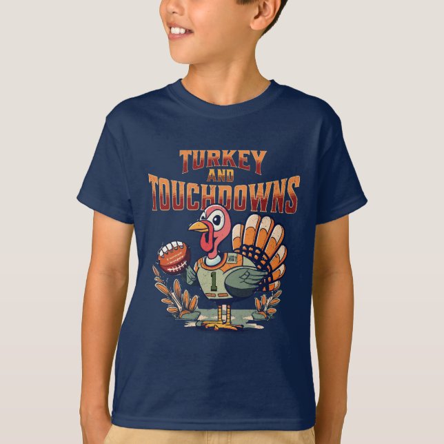 Camiseta Turquia e touchdowns para crianças e adultos (Frente)