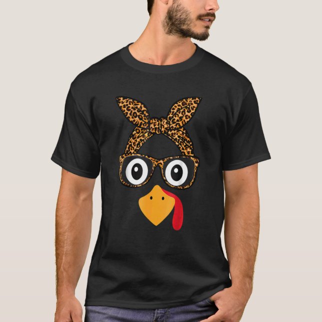 Camiseta Turquia Face Leopardo Banda do Dia de Ação de Graç (Frente)