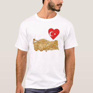 Camiseta Turquia Flag Heart and Map T-Shirt