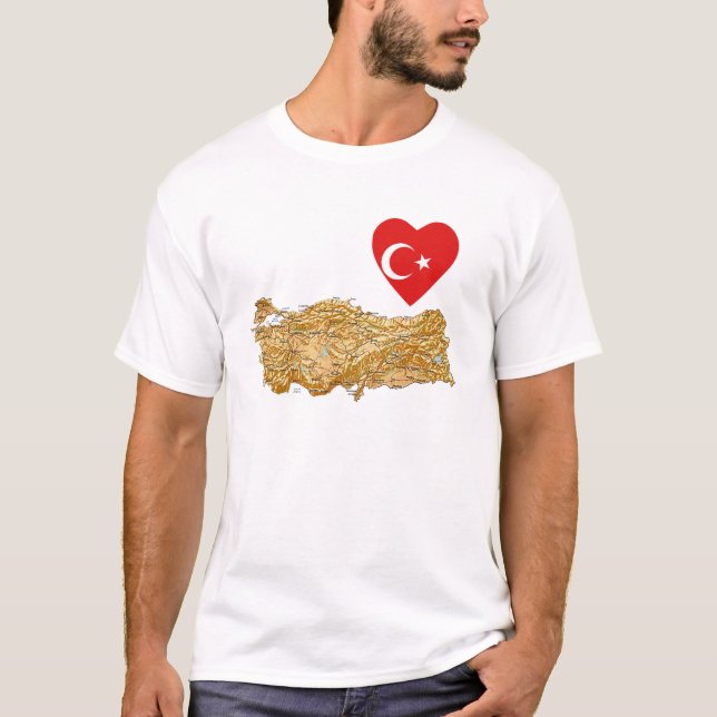 Camiseta Turquia Flag Heart and Map T-Shirt (Frente)