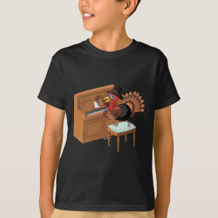 Camiseta Turquia Jogando Piano Dia de Ação de Graças Engraç