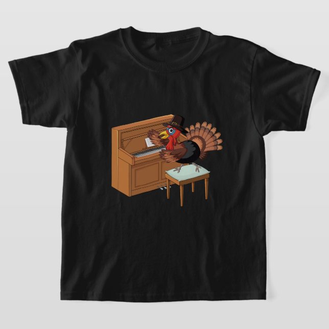 Camiseta Turquia Jogando Piano Dia de Ação de Graças Engraç (Postura )