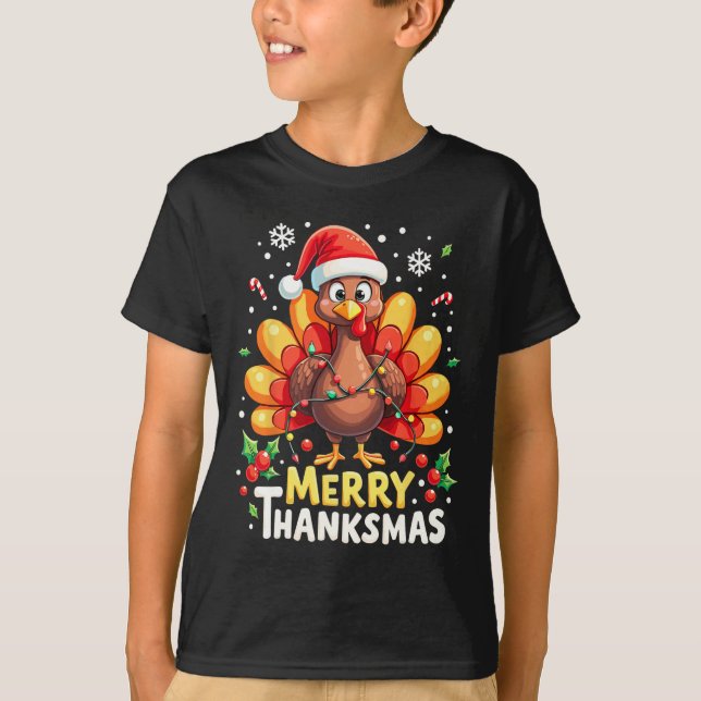 Camiseta Turquia Papais noeis Feliz Feliz Feliz Ação de Gra (Frente)