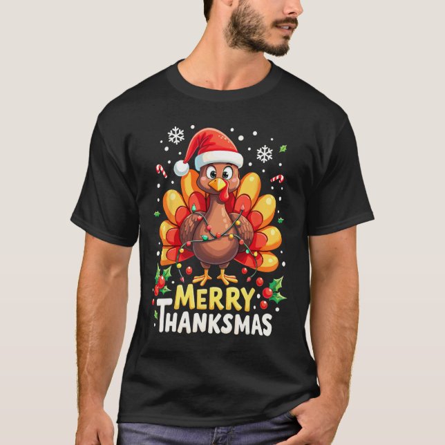 Camiseta Turquia Papais noeis Feliz Feliz Feliz Ação de Gra (Frente)
