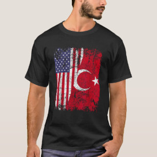 Camiseta TURQUIA ROOTS Half American Flag USA TURKEY FLAG