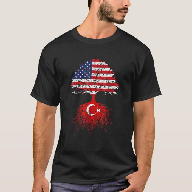 Camiseta Turquia Roots Turco Americano Flagia Naturaliza (Frente)