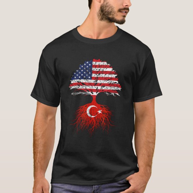Camiseta Turquia Roots Turco Americano Flagia Naturaliza (Frente)