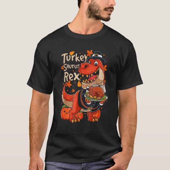 Camiseta Turquia Saurus Rex Pilgrim Dia da Turquia Graças (Frente)