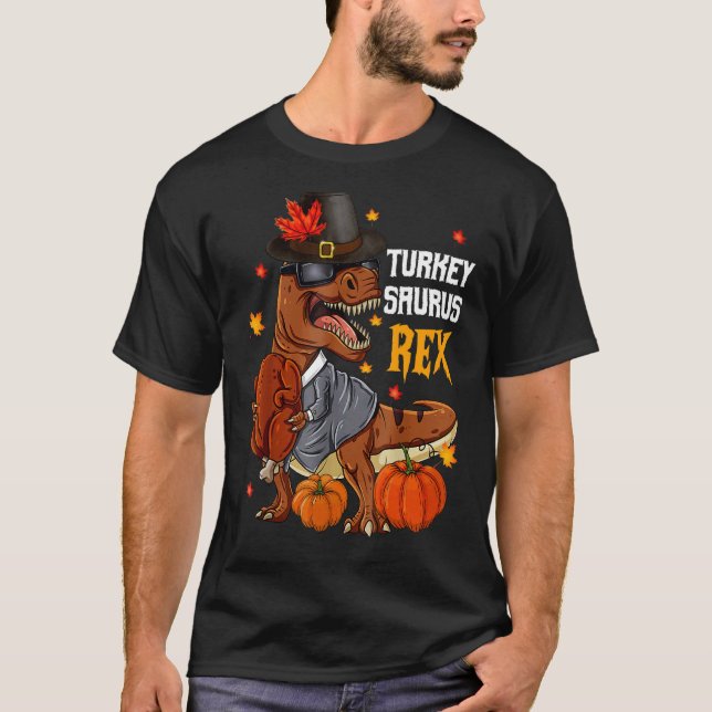 Camiseta Turquia Saurus Rex Pilgrim Rex Fall Vibes Graças (Frente)