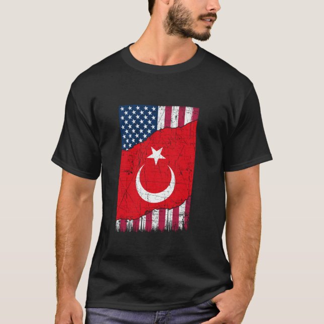 Camiseta Turquia Vintage Patriótica Turca Bandeira American (Frente)