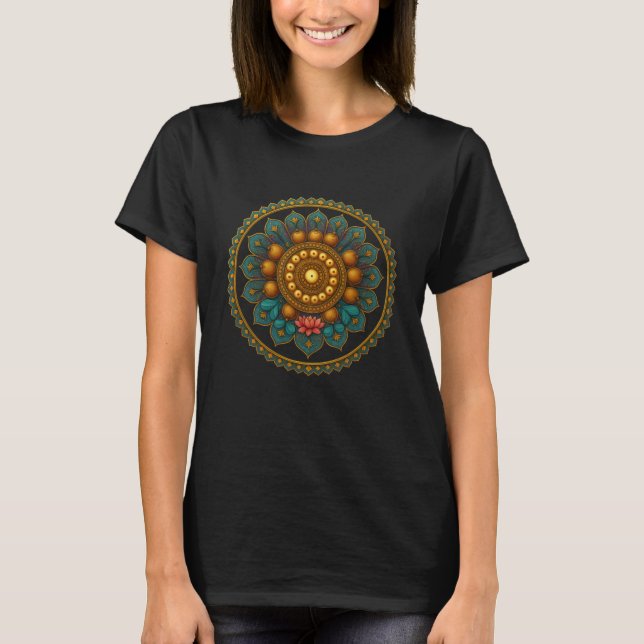 Camiseta Turquoise Gold Lotus Mandala Art Boho Yoga Graphic (Frente)