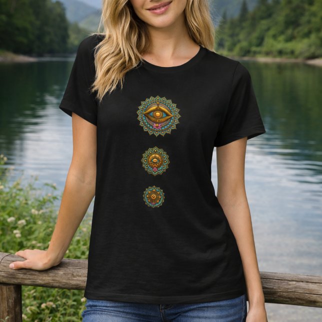 Camiseta Turquoise Gold Lotus Mandala Eye Art -Boho Graphic (Criador carregado)