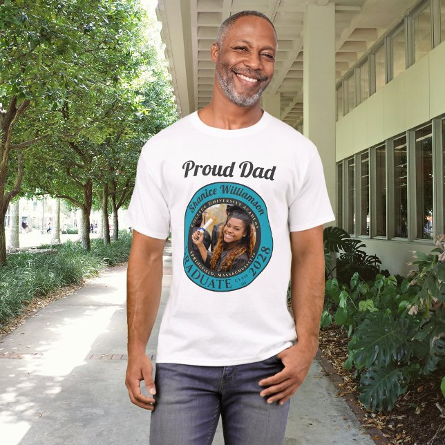 Camiseta Turquoise Photo Modern Graduation Proud Dad (Criador carregado)