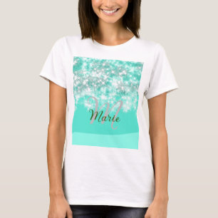 Camiseta Turquoise teal agate aqua monogram add letter text