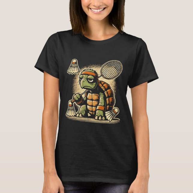 Camiseta Turtle Badminton Player Shuttle Racket 2 (Frente)