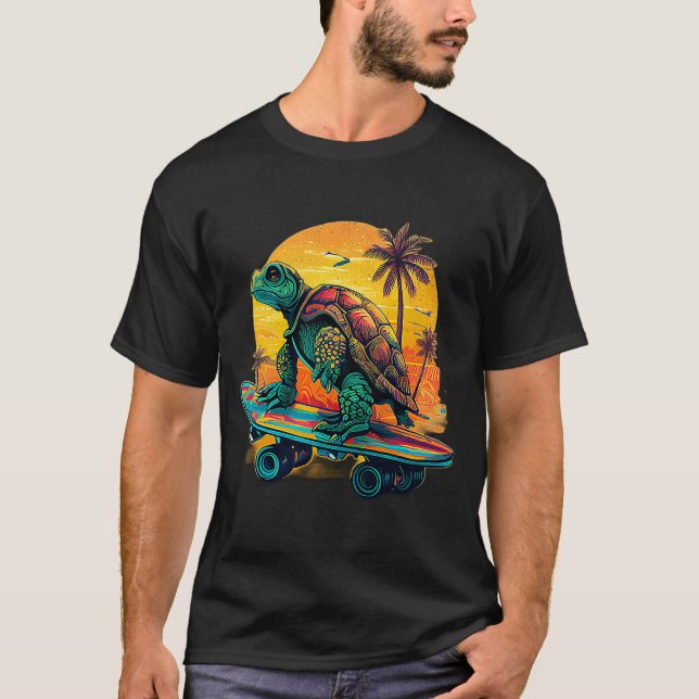 Camiseta Turtle Cat Skateboard Rindo Praia Legal Turtl (Frente)