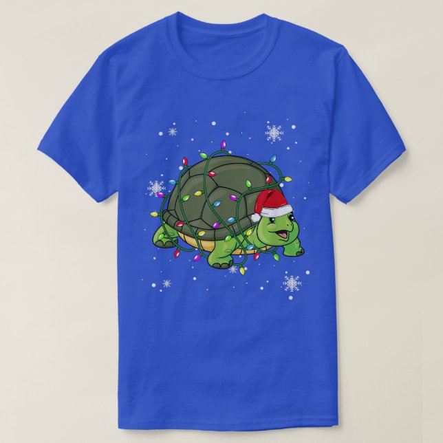 Camiseta Turtle Christmas Lights Led Led Engraçado Noel Hat (Frente do Design)