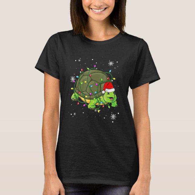 Camiseta Turtle Christmas Lights Led Santa Hat (Frente)