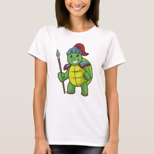 Camiseta Turtle como guerreiro com Spear e Helmet