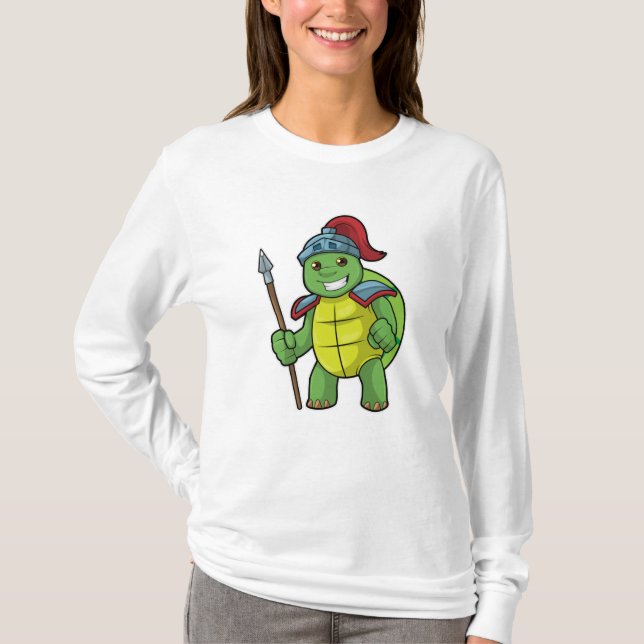 Camiseta Turtle como guerreiro com Spear e Helmet (Frente)