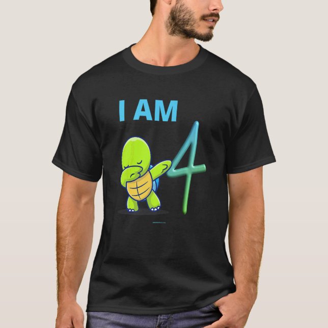 Camiseta Turtle Dabbing Birthday 4 Anos (Frente)