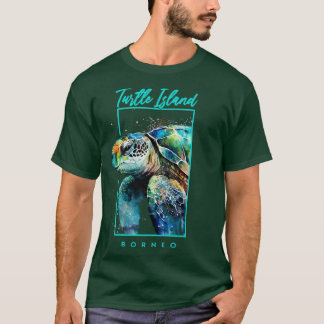 Camiseta Turtle Island Borneo Watercolor Sea Turtle Portrai