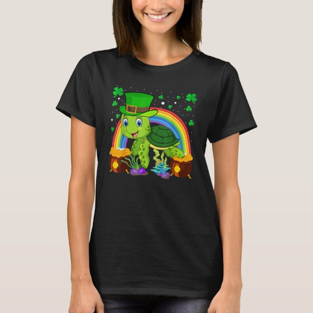Camiseta Turtle Leprechaun Hat Turtle Rainbow St Patrick's  (Frente)