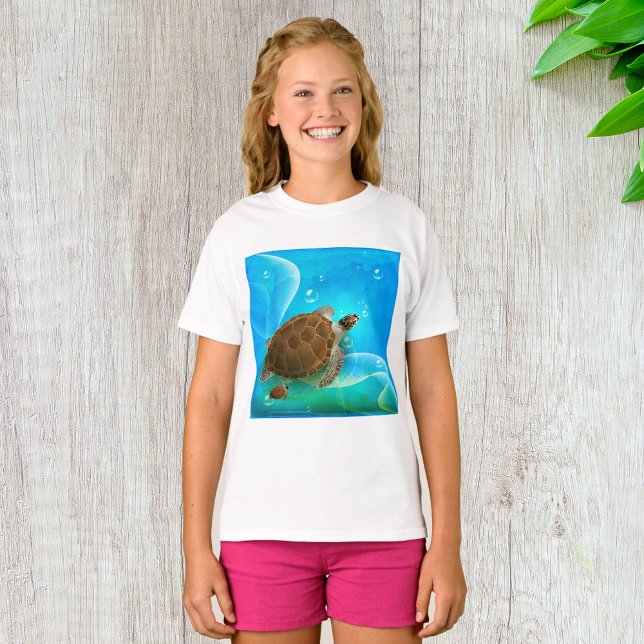 Camiseta Turtle Nadando Meninas T-Shirt (Criador carregado)