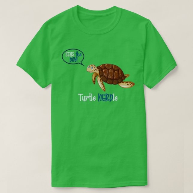 Camiseta Turtle Nerdle no Ocean Blue (Frente do Design)