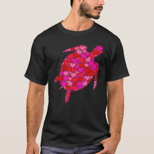 Camiseta Turtle Pink Red Heart Dias de os namorados Mulhere